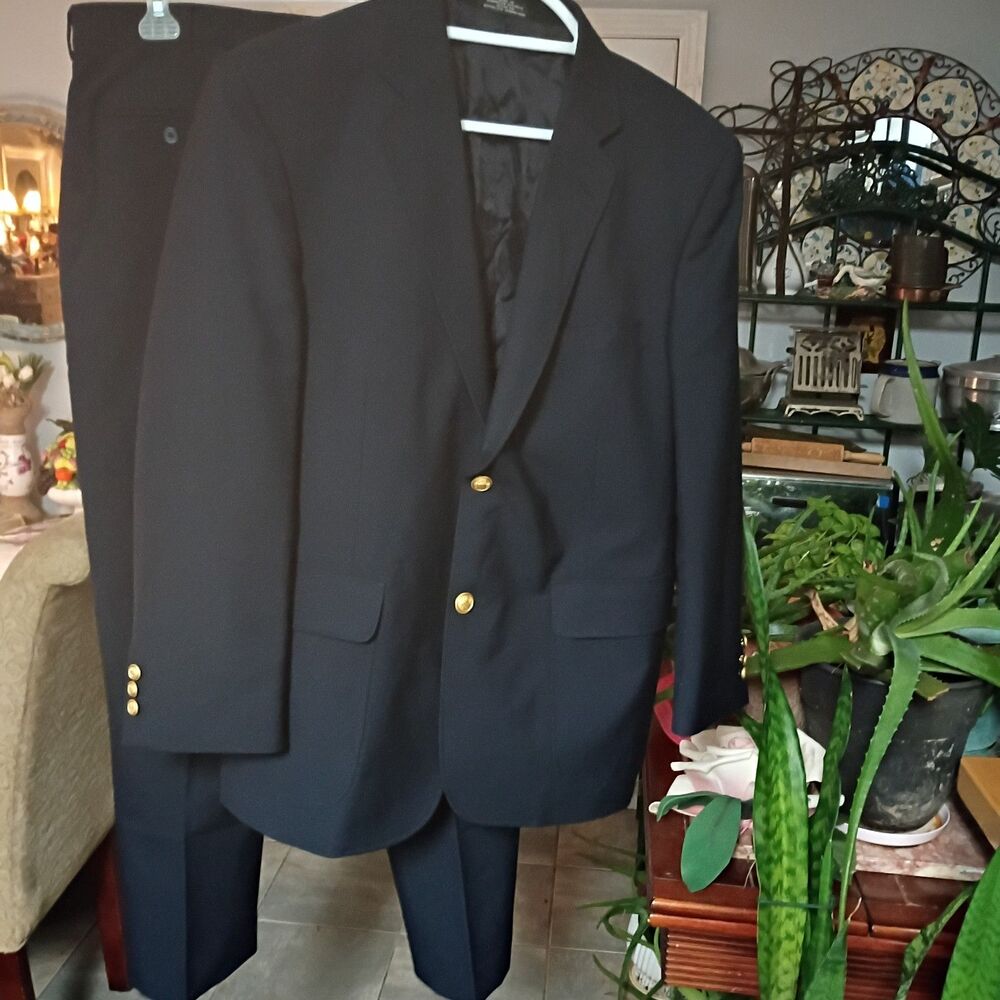 Vintage 2 Piece Suit David Taylor 40S Jacket 38X30 Slacks Dark Navy Blue Hopsack